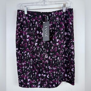 Lysse Charity Pencil Skirt Stitch Fix NWT Large Floral Black Purple Stretch Knee